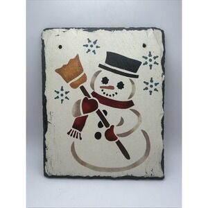 Vintage Rustic Hand Painted‎ Slate Snowman Wall Hanging Christmas Decor